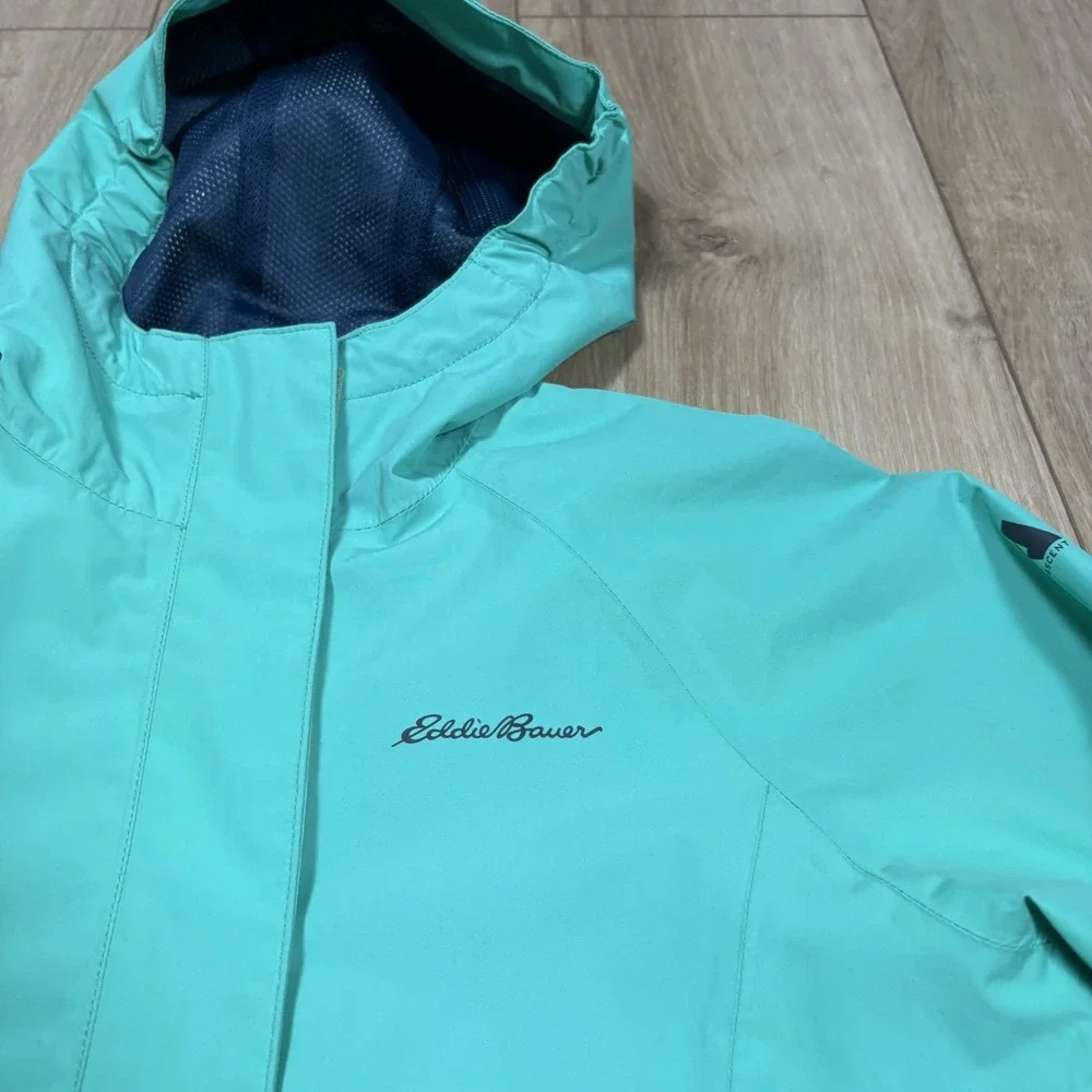 Eddie Bauer Jacket First Ascent Hood Rain Proof Blue Full Zip Girls 10/12‎ M